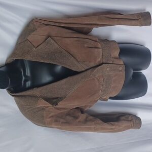 Vintage 80’s Cropped Leather Jacket Tan Suede Size Medium, zip out lining